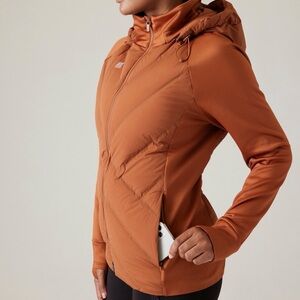 ATHLETA Inlet Down Quilted Jacket Orange Brown Slim Fit Hooded Women’s 3XL